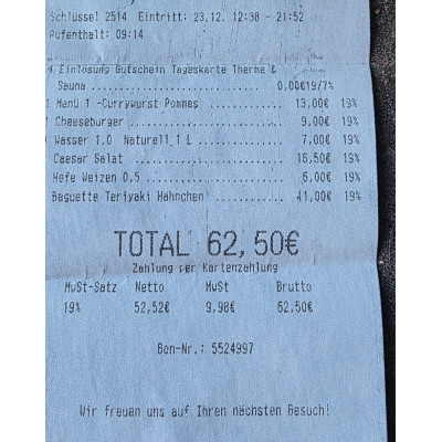 Sauna Rechnung