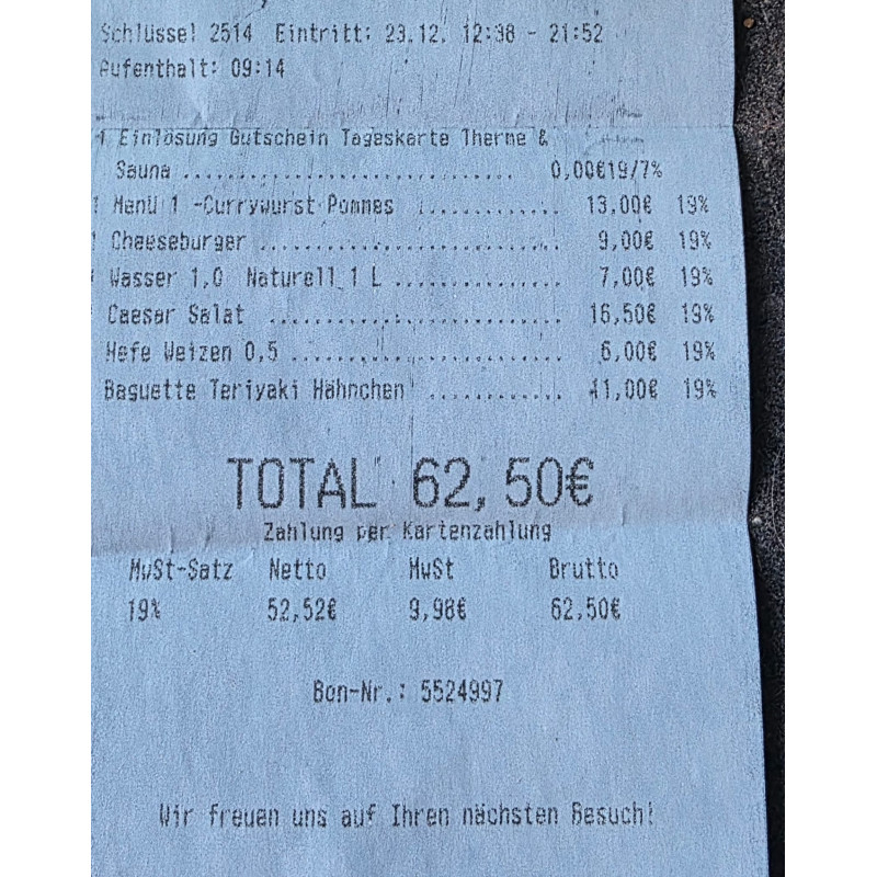 Sauna Rechnung